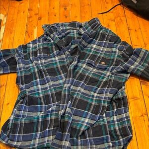 Dickies Blue and Green Plaid Casual Button Down Shirt